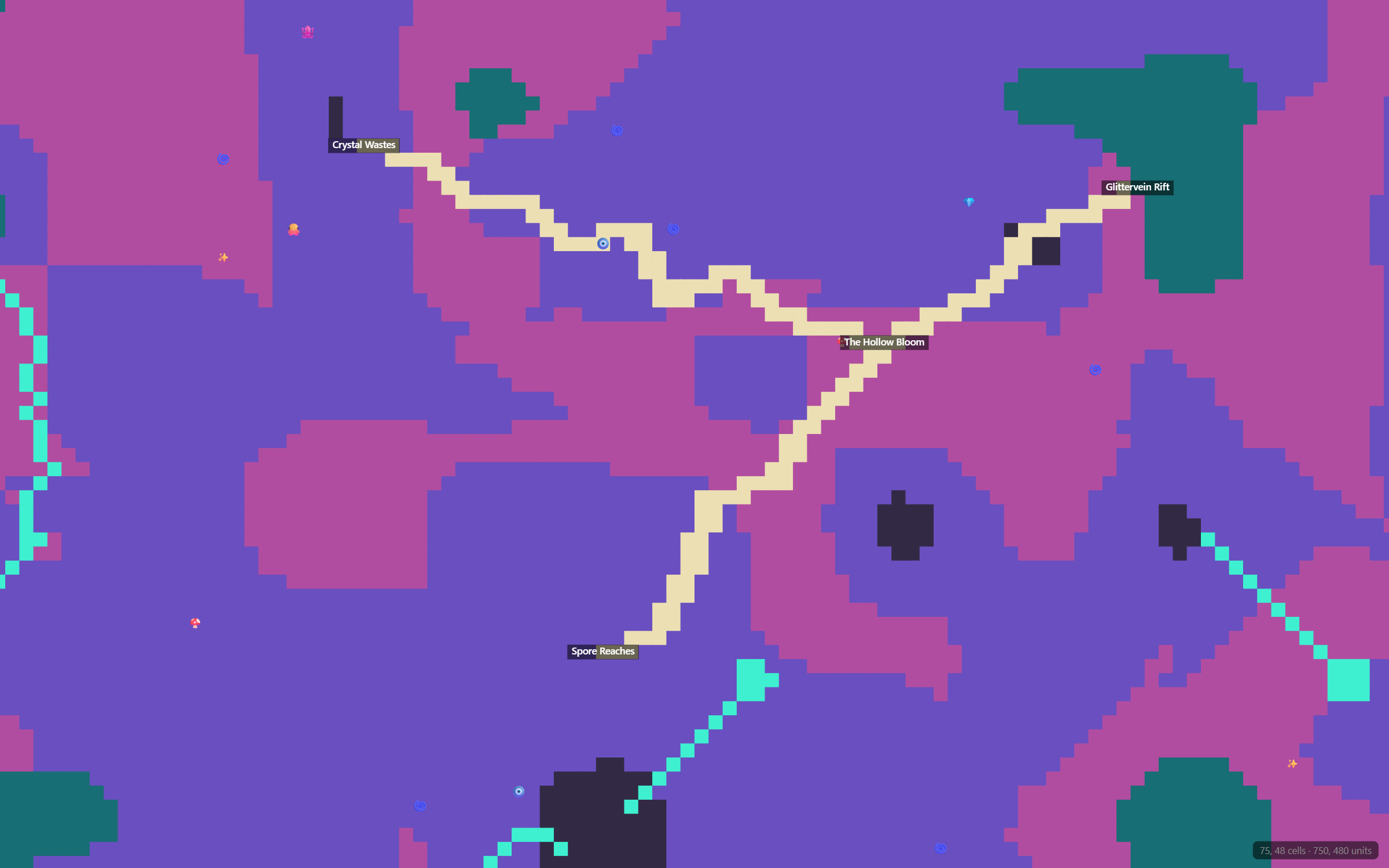 An alien world with custom crystal and fungal zones