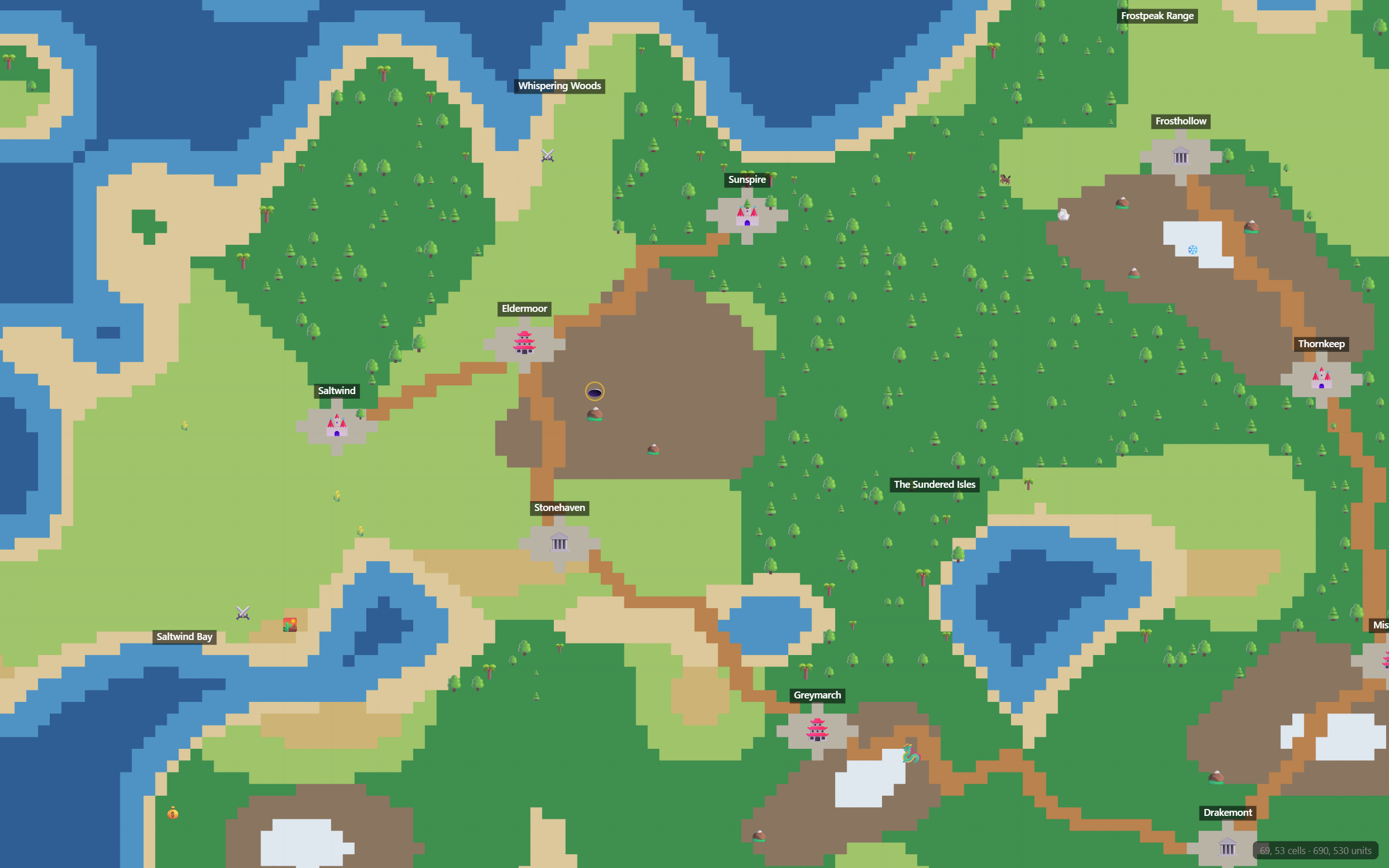A fantasy overworld mapped in Map Blueprint