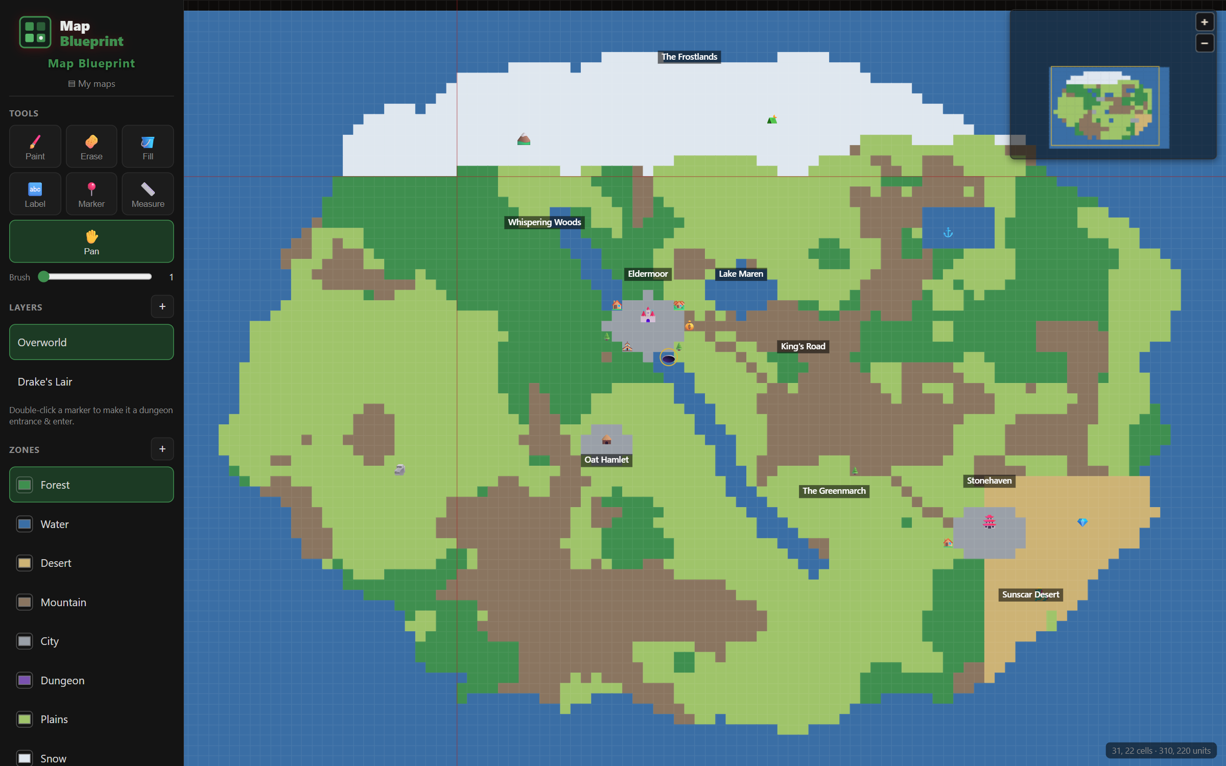 A whole continent mapped in Map Blueprint, zoomed out